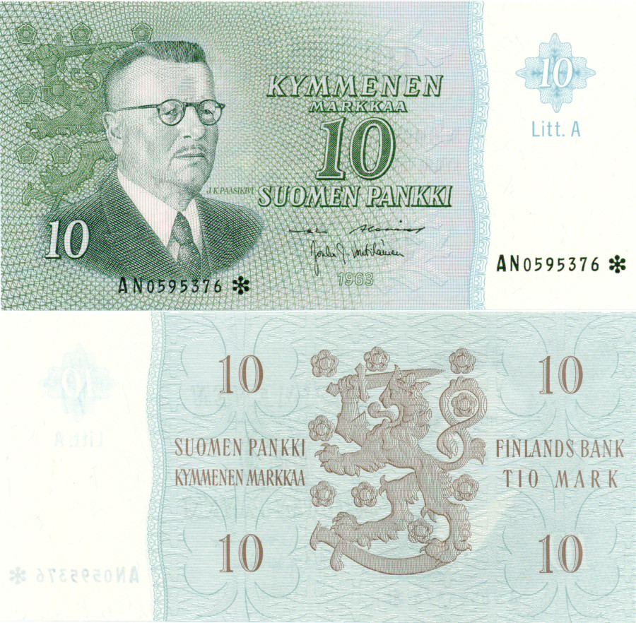 10 Markkaa 1963 Litt.A AN0595376* kl.9
